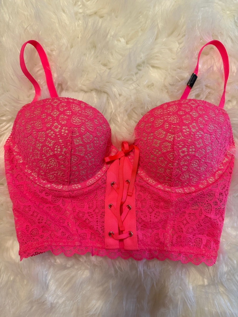 Victoria’s Secret 36c Hot Pink Lace Longline Bustier Bra - Women Intimates